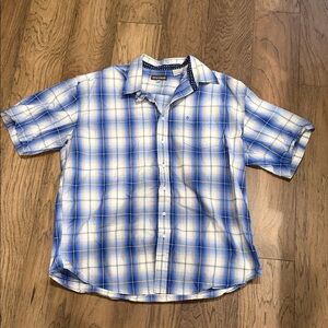 Stetson Blue and White Plaid Short-Sleeve Button-Up Shirt 2XL